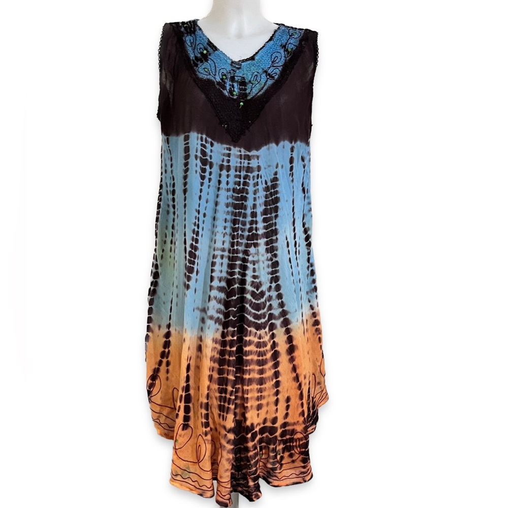 True Rock Tie-Dye Bohemian Sleeveless Tunic Dress - Free Size - Made in India